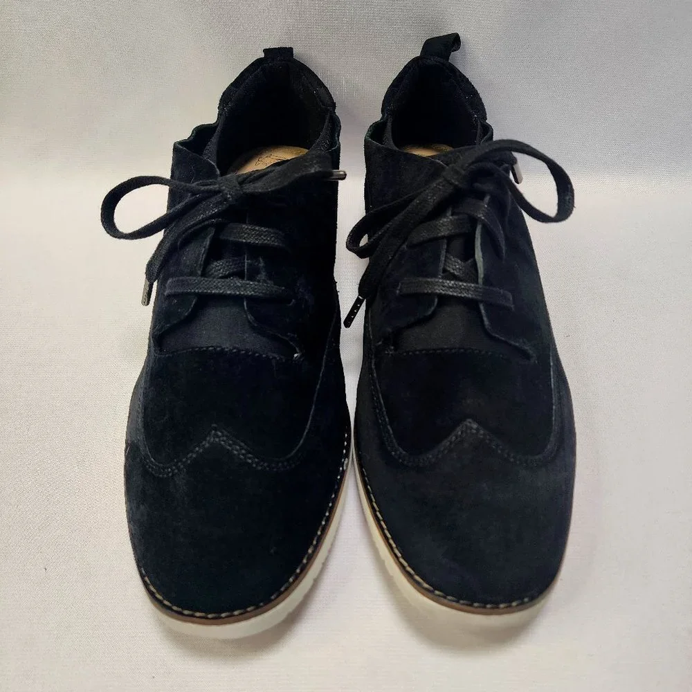 Women's Hush Puppies Wing Toe Black Suede Loafers - Picture 3 of 12